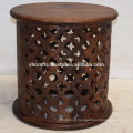 Mango Wood Carving Round Drum Table